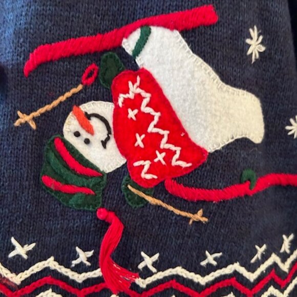 Vintage Christmas Snowman Embroidered Sweater, Tiara International, Sz.M - Picture 5 of 10